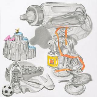 MELODIE PROVENZANO, BABY BOTTLE, 2010,GRAPHITE, GOUACHE AND 24K GOLD LEAF ON PAPER, 11 X 11 INCHES 