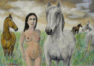 Lay Godiva and your horses cm 70x100