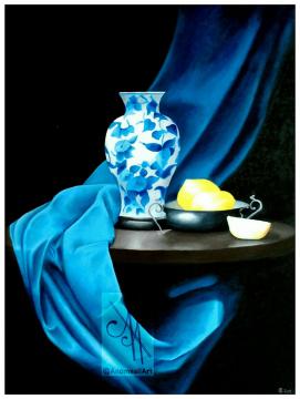 10017-bvase - Oil Painting - Vase On The Table