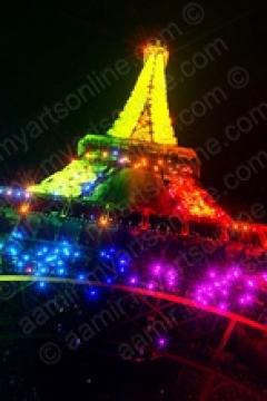 Night Eiffel Tower Rainbow Stars
