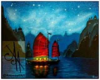 10009-bship - Oil Painting - Ships Under Stars