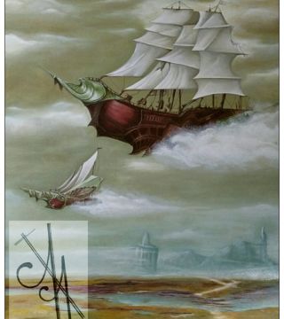 10021-spwch - Oil Painting - Steampunk Airships