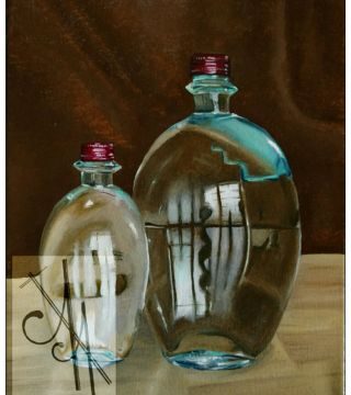 10010-bttlt - Oil Painting - Two Bottles