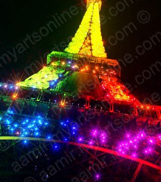Night Eiffel Tower Rainbow Stars