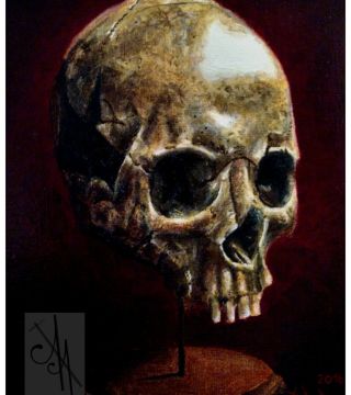 10037-skl01 - Oil Painting - Skull on a stand, 1
