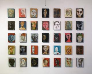 faces, mixed media on paper block-mounted, 19.5 x 15cm