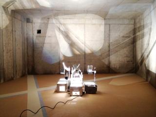 Frauke Dannert, Purcell, 2012, Teppichintarsie, Overheadprojektion, Installationsansicht Raketenstation Stiftung Insel Hombroich, courtesy of the artist