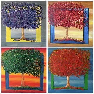 Marlene Fisher, Trees. 4 paintings, Acrilic on Canvas, 40'x 40'