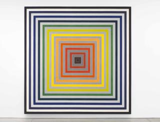 Frank Stella, Lettre sur les sourds et muets II, 1974 Synthetic polymer paint on canvas, 141 x 141 x 4 inches Private Collection, NY © 2017 Frank Stella / Artists Rights Society (ARS), New York, Photo Credit: Christopher Burke