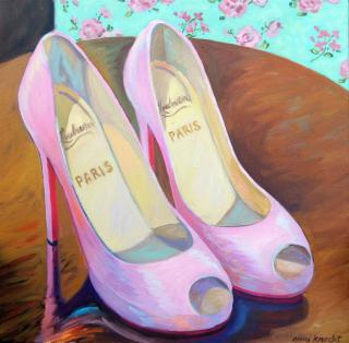 Nomi Knecht,PinK Goody Two Shoes II,Oil on Canvas,24'x 24'