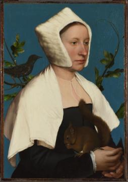 Hans Holbein the Younger (c. 1497-1543), A Lady with a Squirrel and a Starling (Anne Lovell?), c. 1526-8 	Oil on oak, 56 x 38.8 cm, loaned by the National Gallery, © The National Gallery, London 	Bou