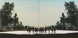 Ronald Verstloot. Here to Now, 2016, acrylic, lacquer and airbrush on linen, 100 x 200 cm