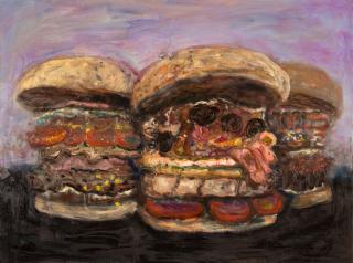 Oliver Dehn, Three Burgers, 2015, oil on canvas, 60x80cm