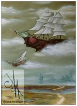 10021-spwch - Oil Painting - Steampunk Airships