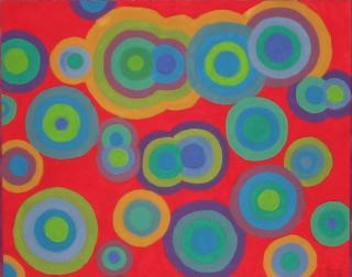 Multi Coloured Circles on Red