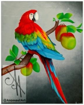10013-rprrt - Oil Painting - Red Parrot