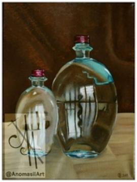 10010-bttlt - Oil Painting - Two Bottles