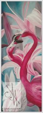 10023-tflam - Oil Painting - Tender Flamingos