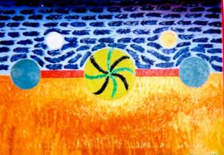 The Sun and Moon over cornfield