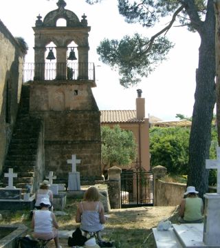 students sketching old church ruins