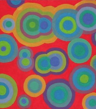 Multi Coloured Circles on Red
