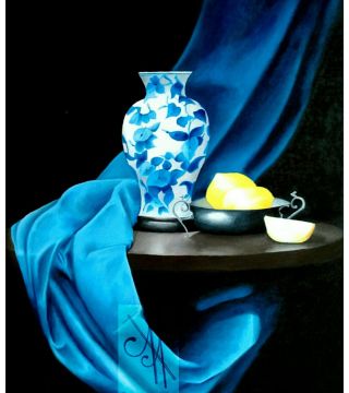 10017-bvase - Oil Painting - Vase On The Table