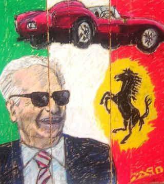 Enzo Ferrari the drake cm 60x57 on the wood