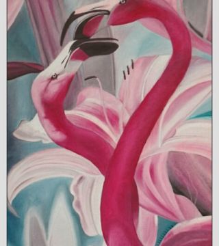 10023-tflam - Oil Painting - Tender Flamingos