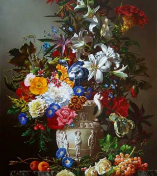 Still-life with flowers in white vase