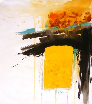 Abstract-yellow, 27,5x33,4in. (70x85cm), oil, acrylic on canvas